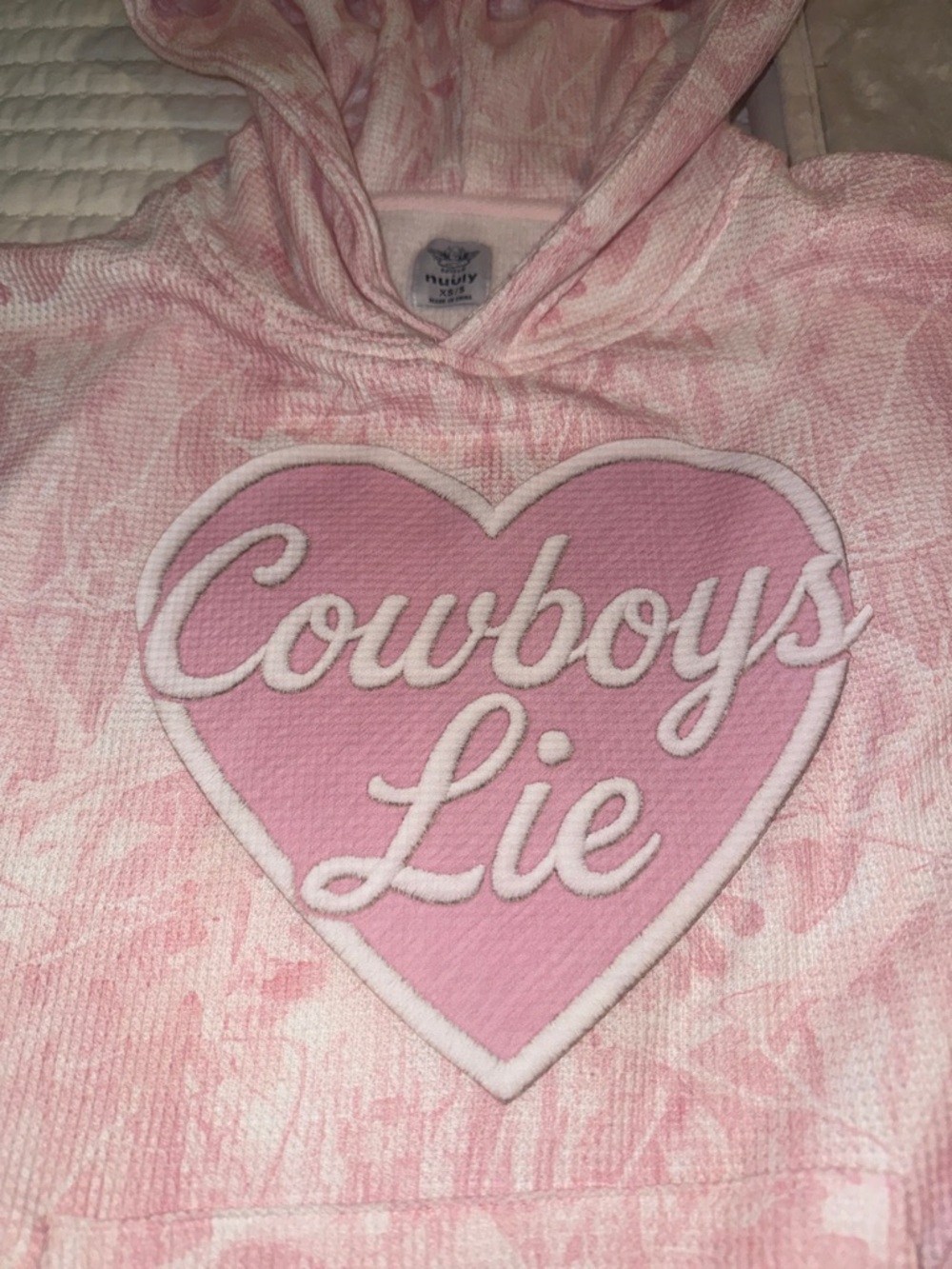 Boys Lie x Nuuly Not My First Rodeo COWBOYS LIE pink Waffle knit Hoodie EUC - Picture 7 of 15